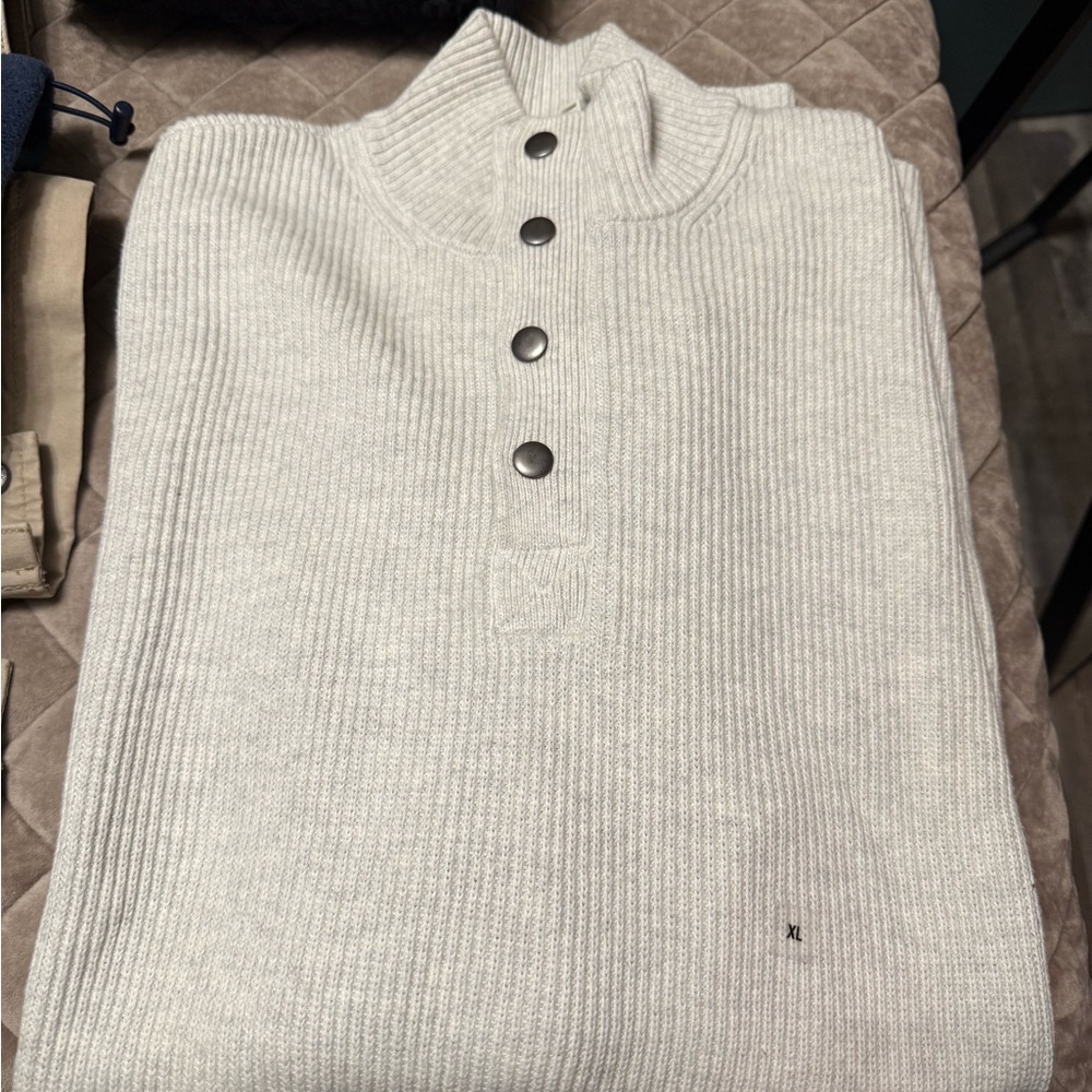 Express Cream Turtleneck Sweater with Button Detail